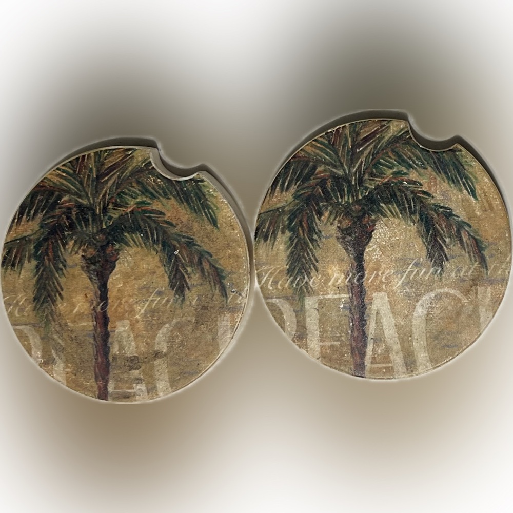 🔴Auto Drink Cup Holder Coasters Palm Tree Beach Ocean Car Kitchen Mugs Tumbler
